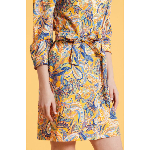 Tyler Boe Ziva Paisley Belted Shirtdres Half Placket Classic Collar - Picture 4 of 14